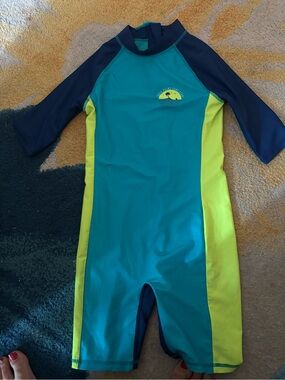 H&M Teal, Lime & Navy Short-Sleeve Kids Rashguard One-Piece